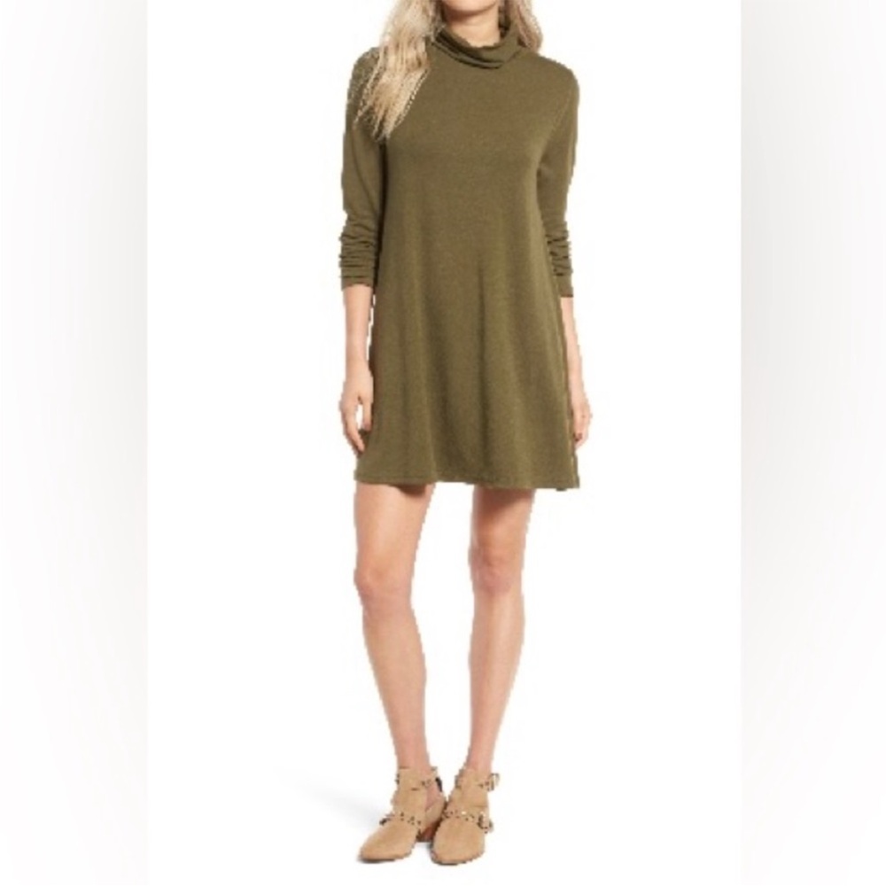 Turtleneck Swing Dress GREEN size XS